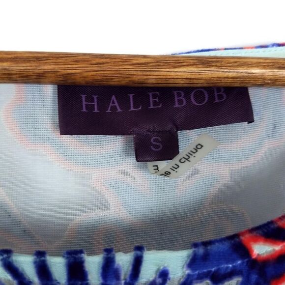 Hale Bob Silk Chiffon Velvet Burnout Blue Orange Kimono Tunic Top Size Small - Picture 6 of 8